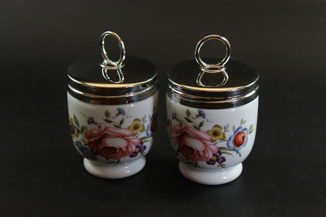 Royal Worcester, Standard Size Egg Coddlers, Bournemouth Rose Pattern