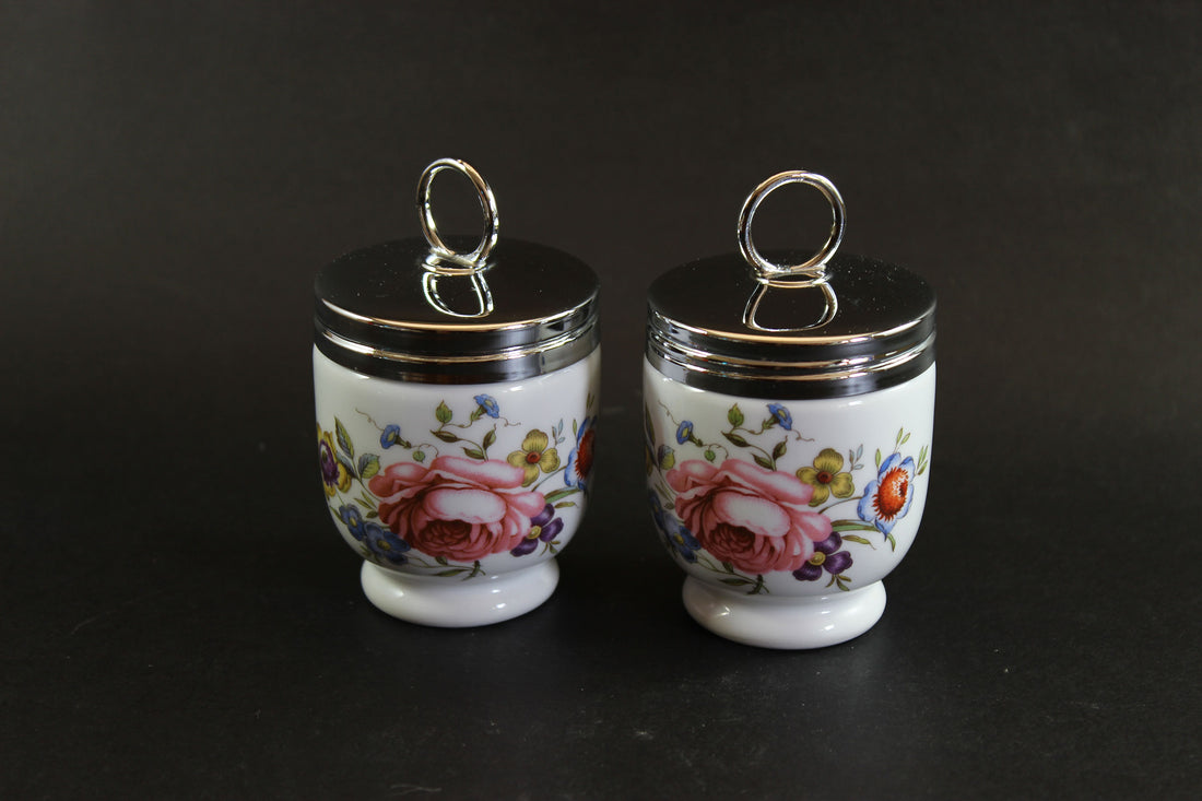 Royal Worcester, Standard Size Egg Coddlers, Bournemouth Rose Pattern