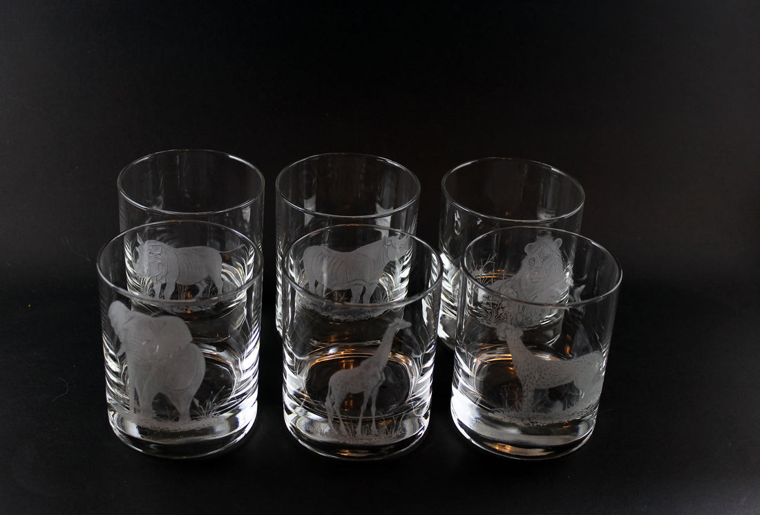 Safari Big Game Low Ball or Old Fashioned Glasses