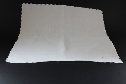 Scalloped Edge, Linen Luncheon or Tea Napkins with White Work Embroidery_1