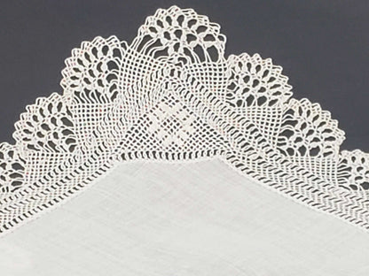 Small Linen and Wide Border Lace Handkerchief, Pair