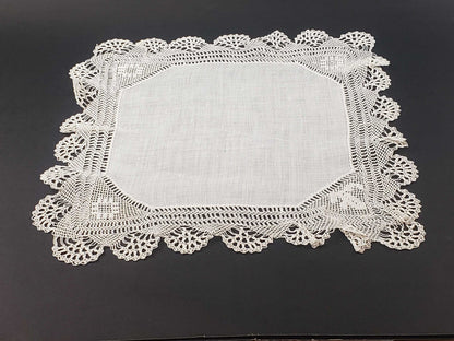 Small Linen and Wide Border Lace Handkerchief, Pair