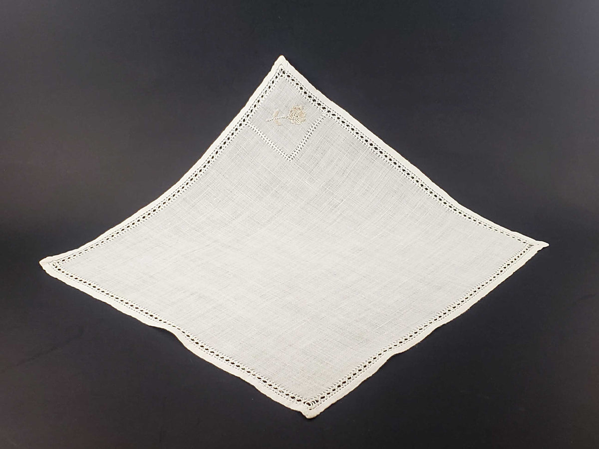 Medium Natural Linen Embroidered Handkerchief