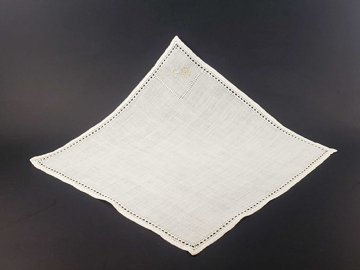 Medium Natural Linen Embroidered Handkerchief