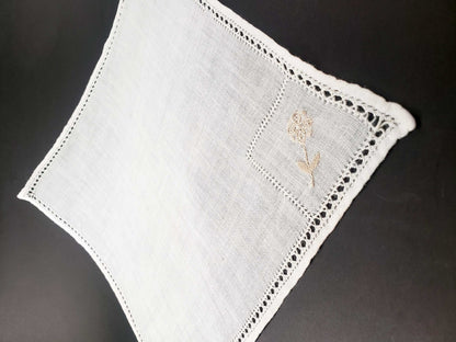 Medium Natural Linen Embroidered Handkerchief
