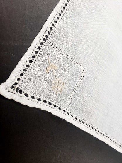 Medium Natural Linen Embroidered Handkerchief
