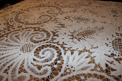 Ecru Battenburg Lace Tablecloth