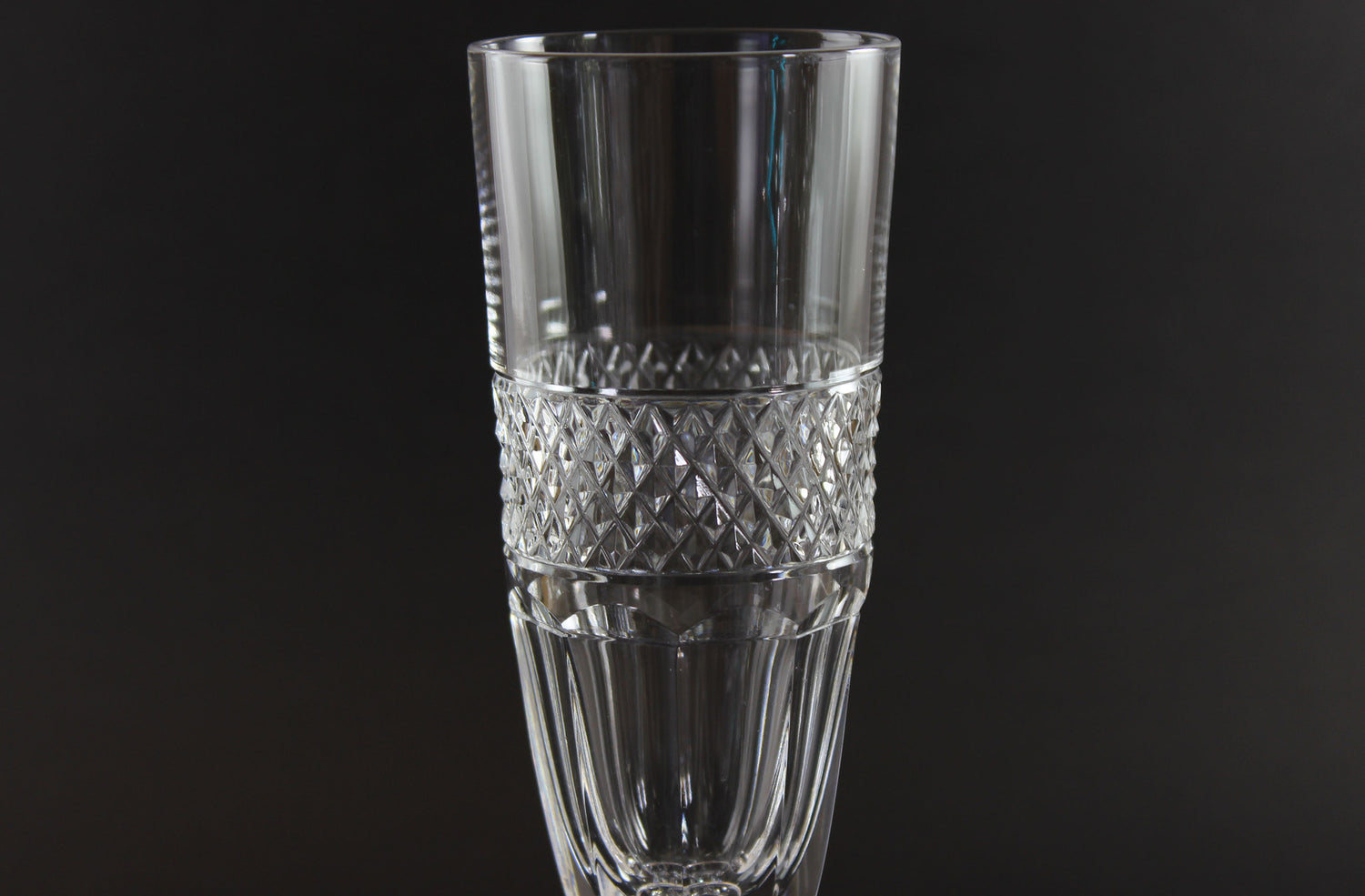 Clear crystal Champagne flute on a black background