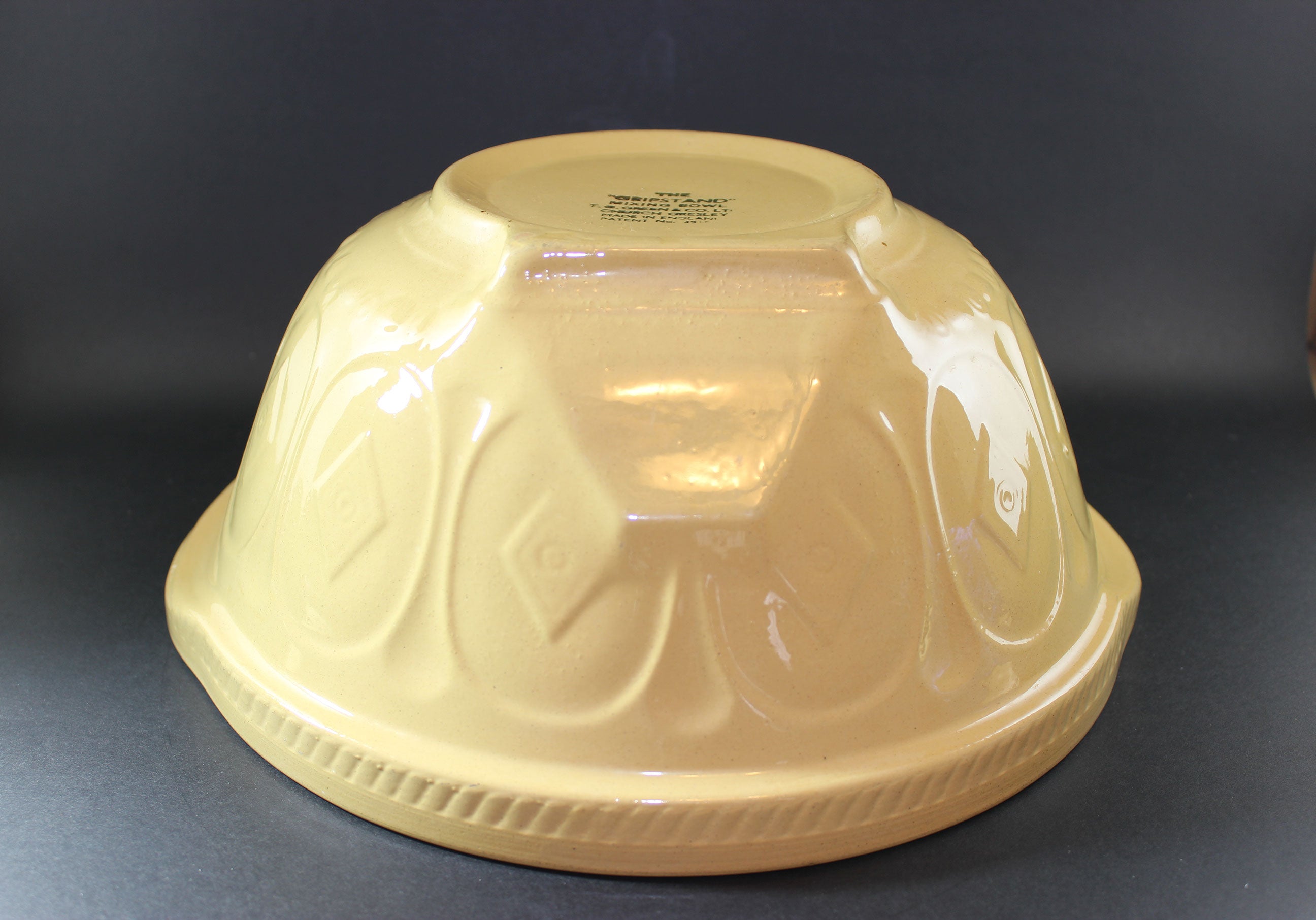 T. G. Green, Vintage Yellow Ware Gripstand Mixing Bowl, 11 Inch