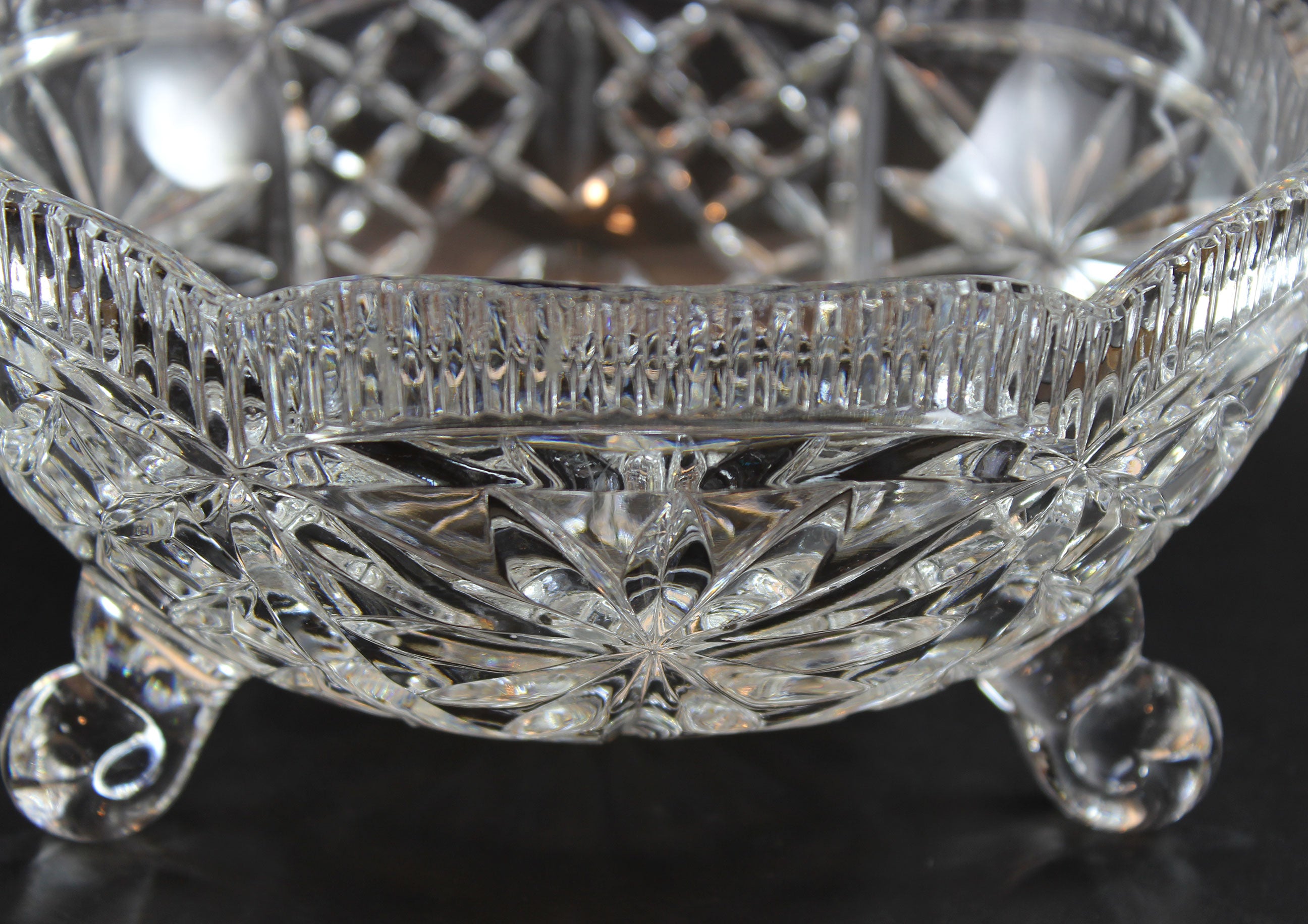 Tri-Footed Heavy Cut Crystal Bowl