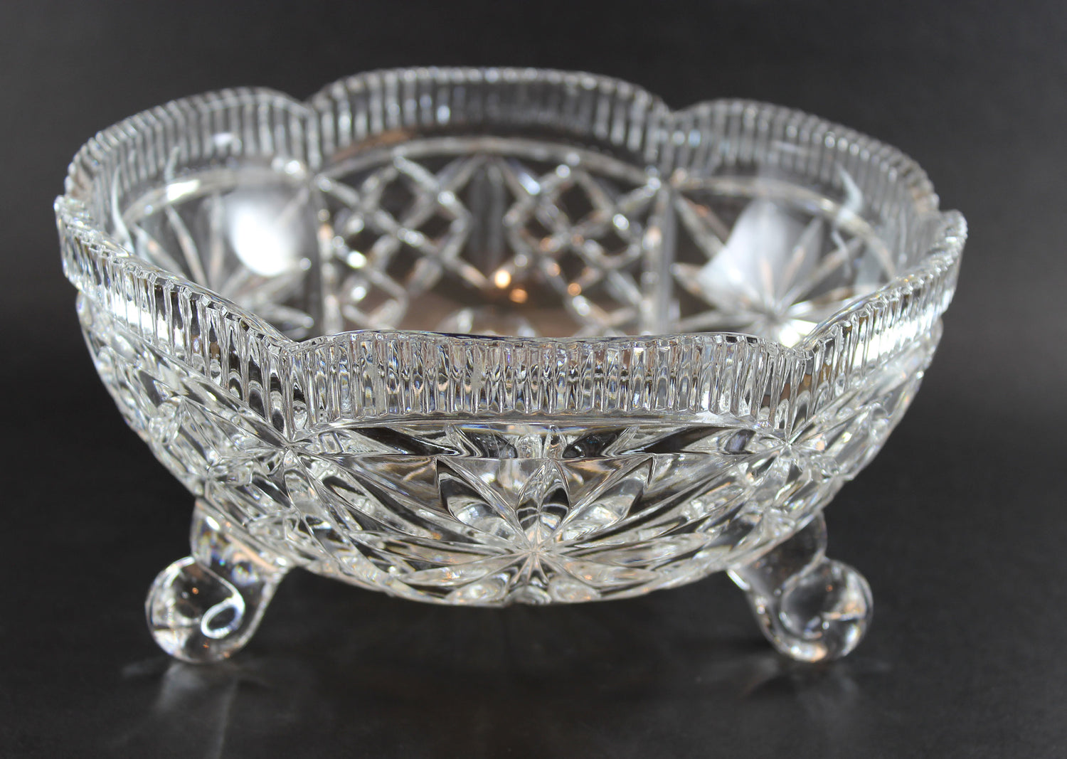 Tri-Footed Heavy Cut Crystal Bowl