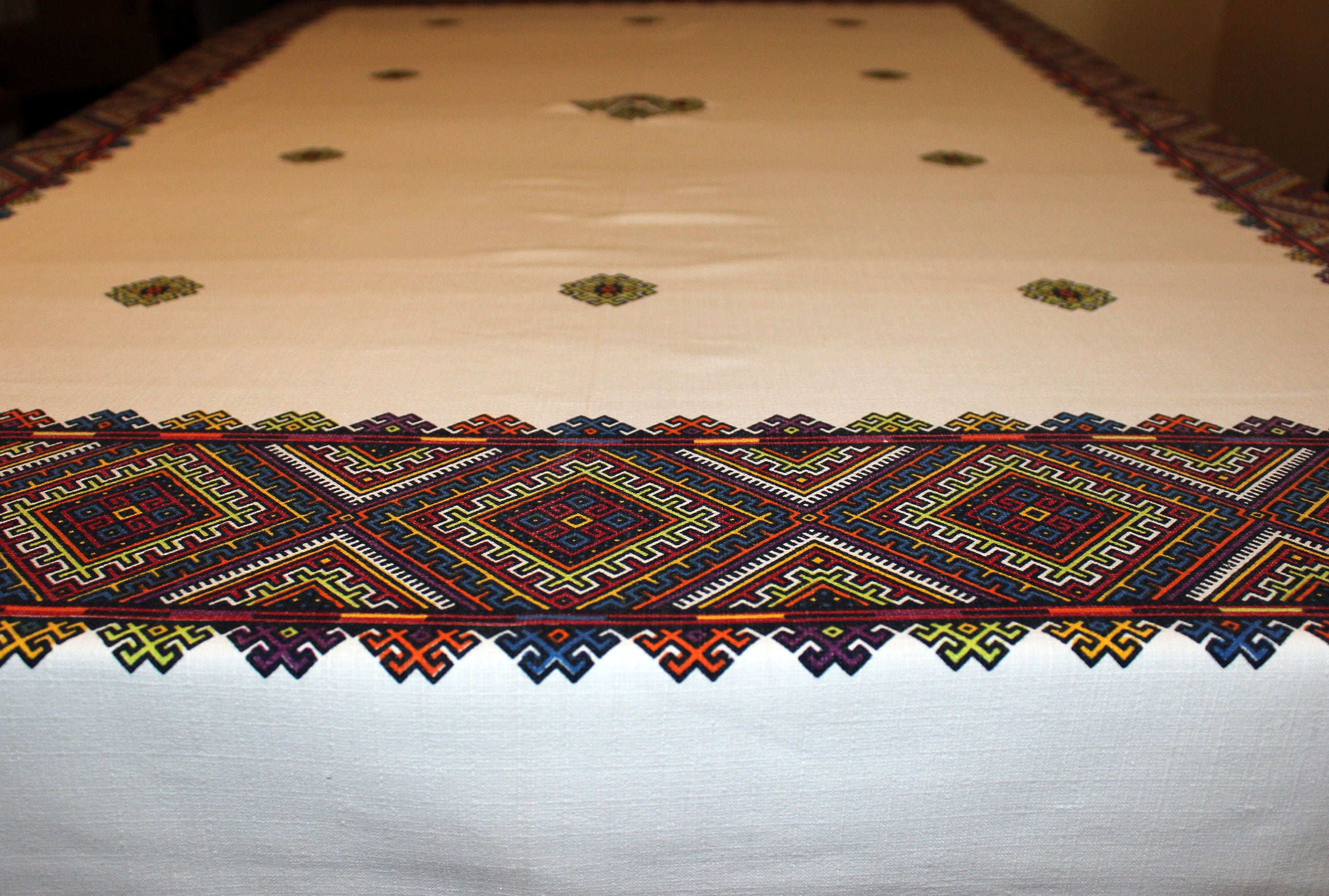 Ukrainian Print, Vintage Linen Tablecloth