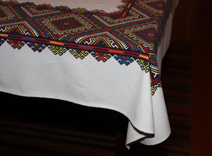 Ukrainian Print, Vintage Linen Tablecloth