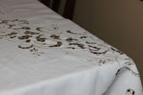 Vintage Ecru Cut Work & Embroidered Linen Tablecloth