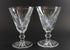 Two crystal glasses with intricate designs on a black background