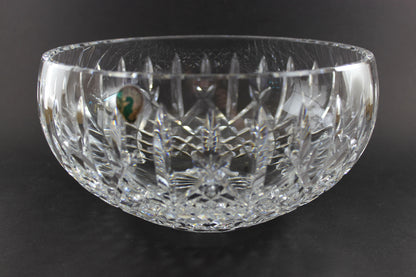 Waterford cut crystal bowl with intricate designs on a black background