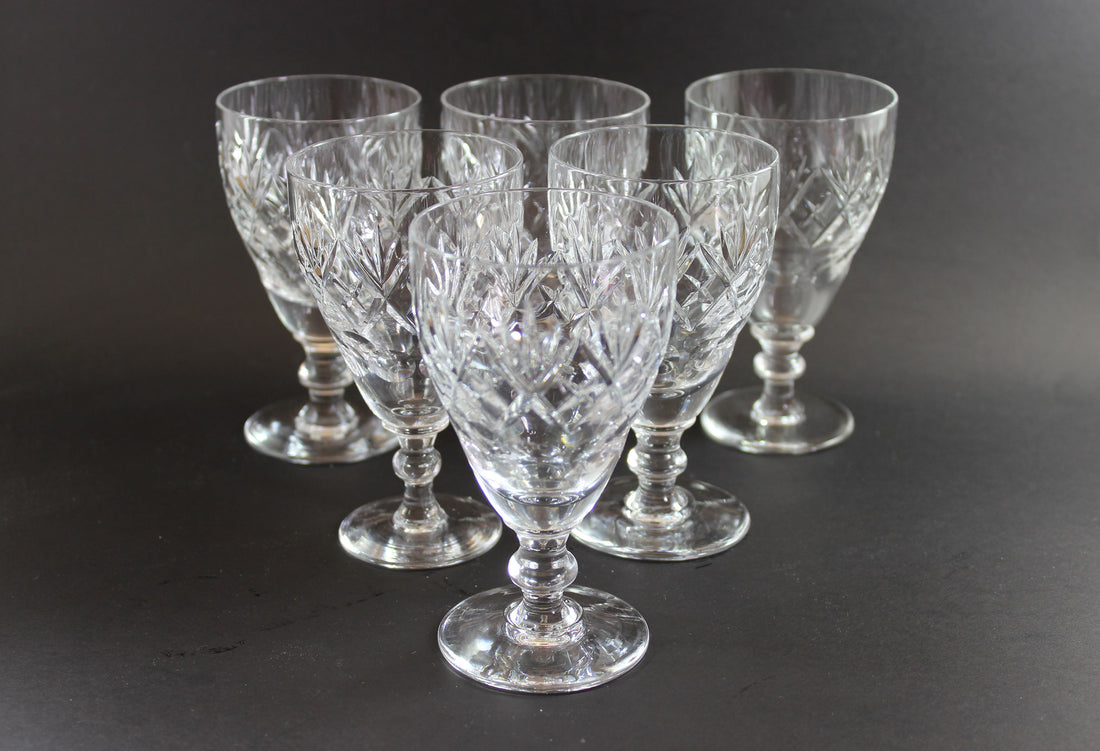 Webb Corbett Crystal, Claret Wine Glasses, Georgian Pattern