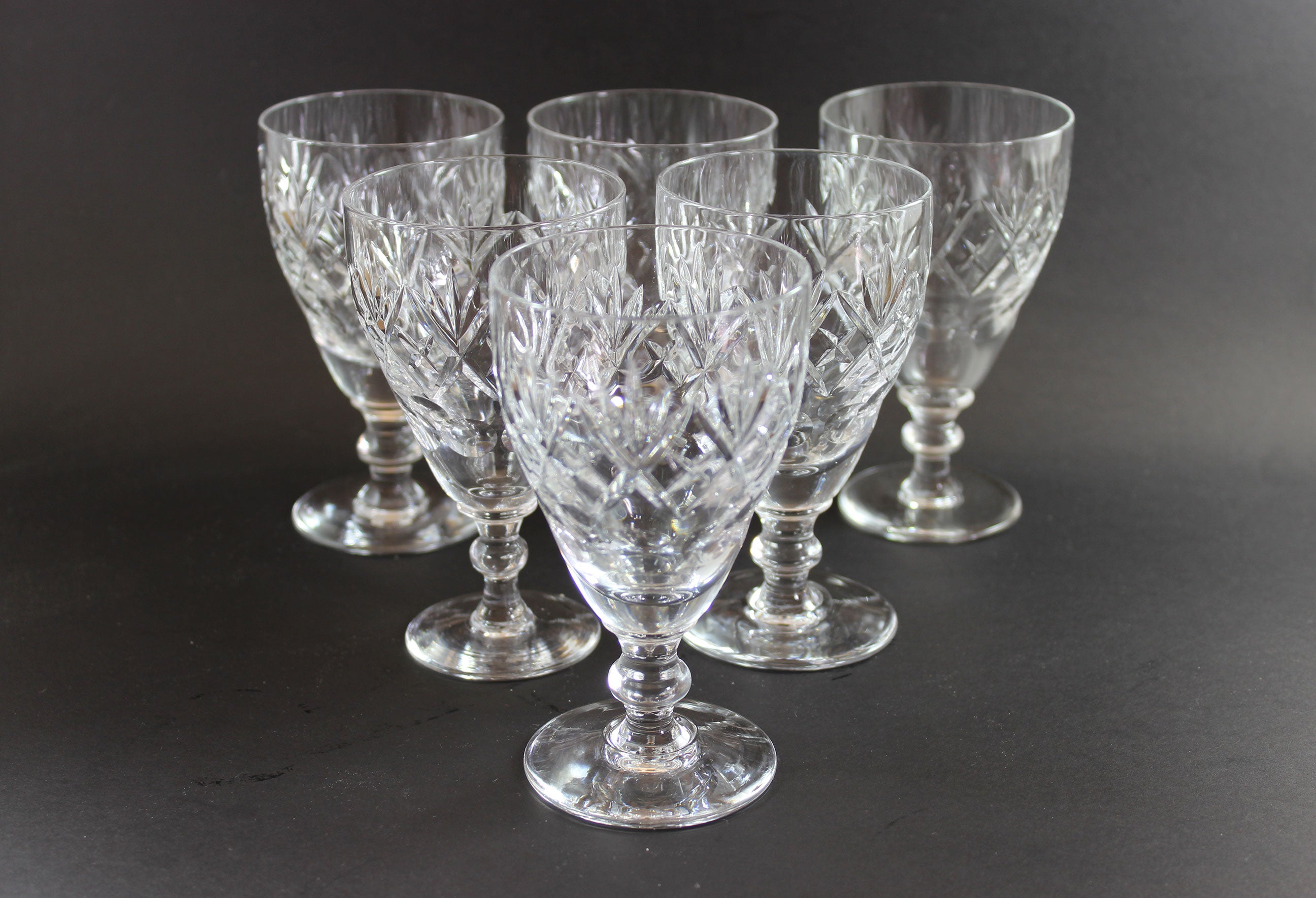 Webb Corbett Crystal, Claret Wine Glasses, Georgian Pattern