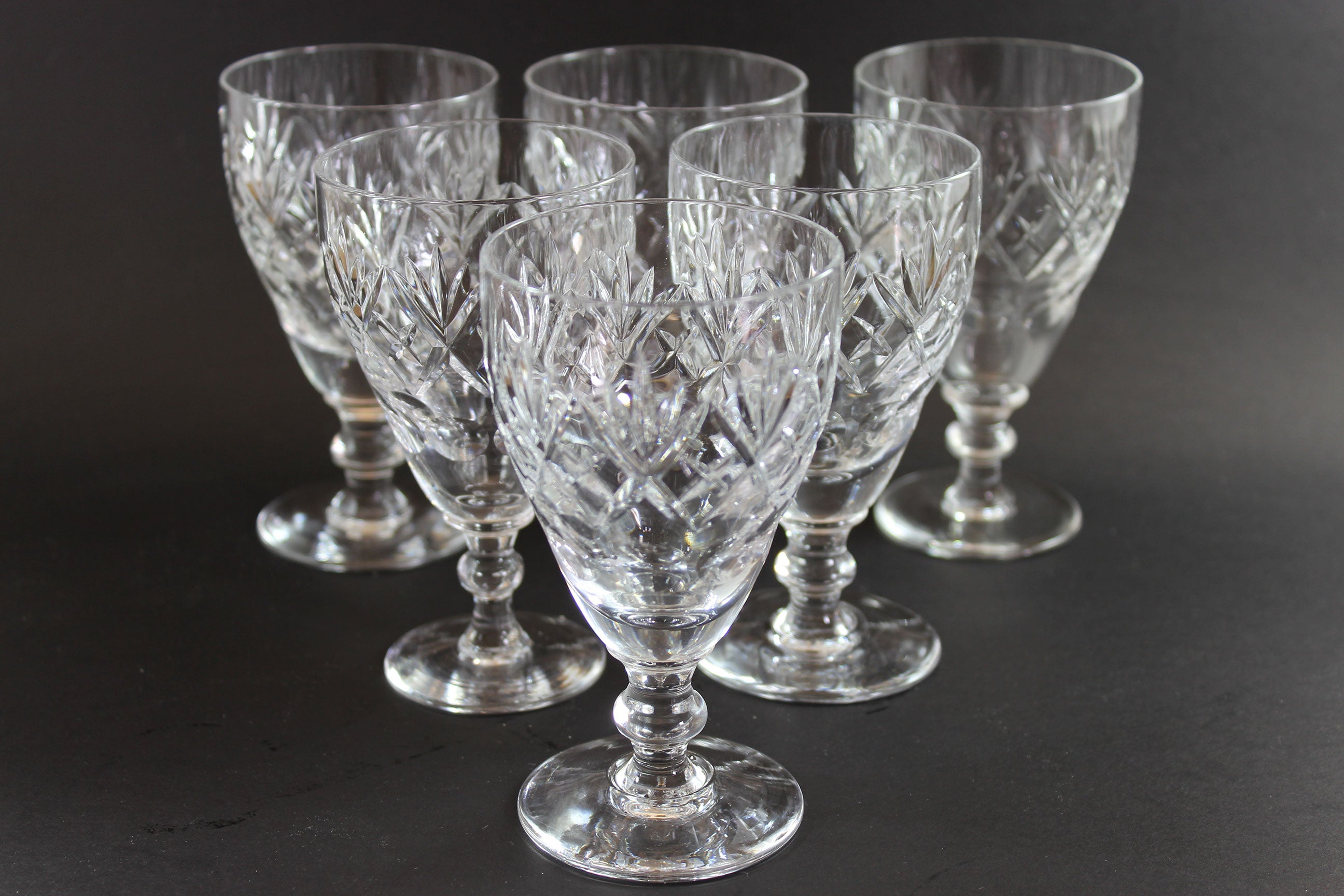 Webb Corbett Crystal, Claret Wine Glasses, Georgian Pattern