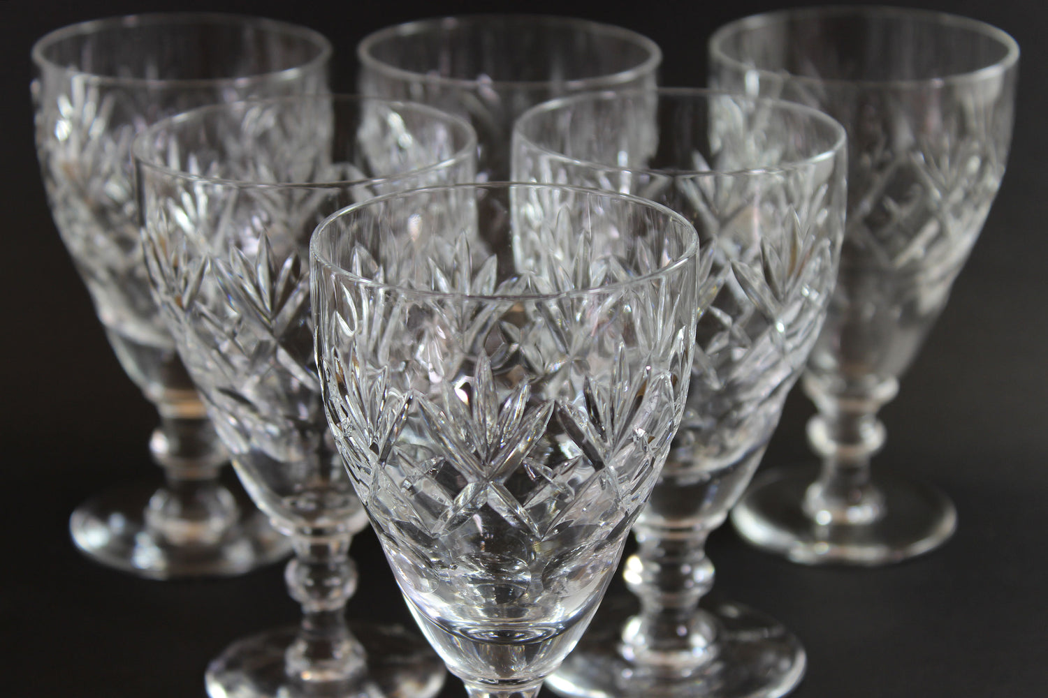 Webb Corbett Crystal, Claret Wine Glasses, Georgian Pattern