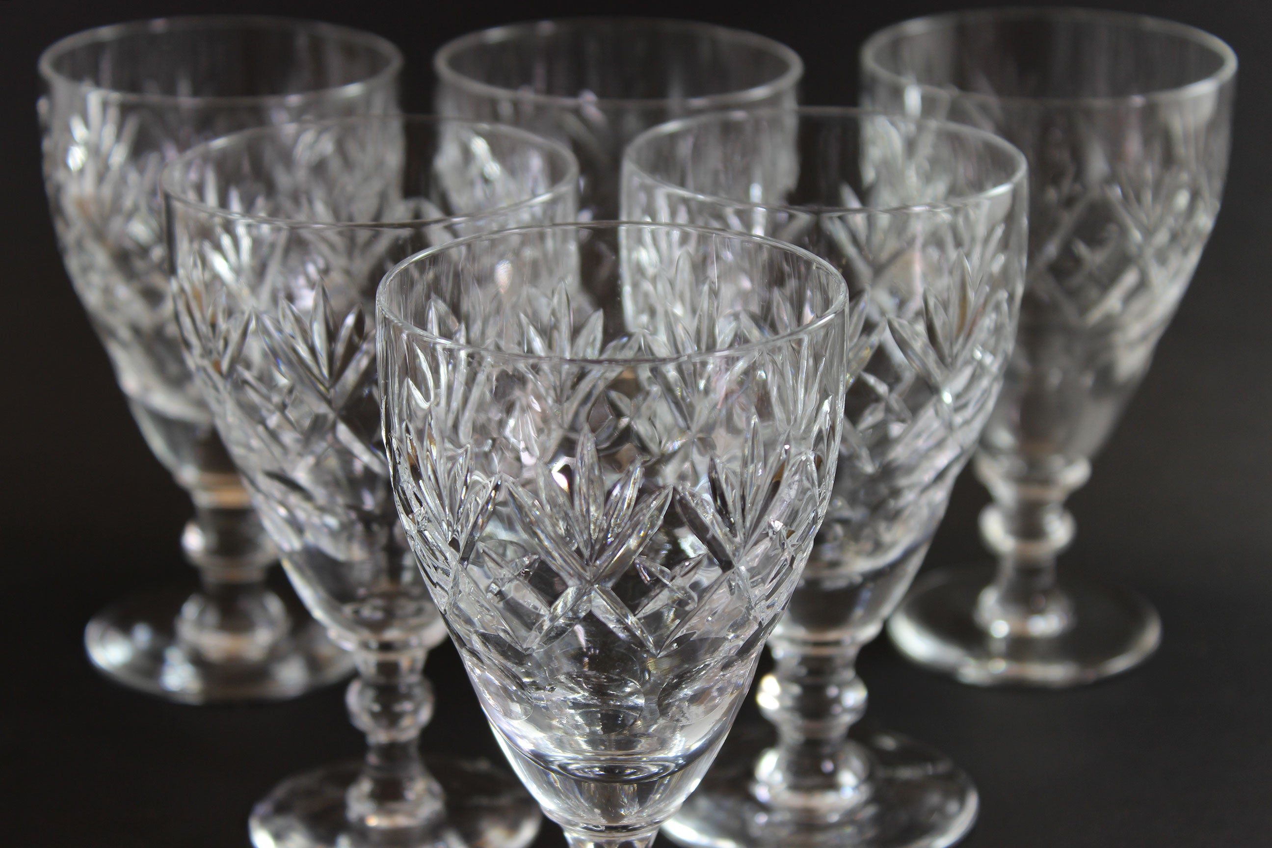 Webb Corbett Crystal, Claret Wine Glasses, Georgian Pattern