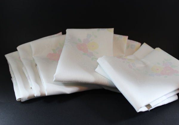 Double Damask Large Linen Dinner Napkins, Hand Painted Floral