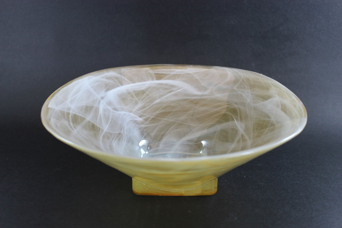 Art Glass Bowls, Yellow with White Swirls