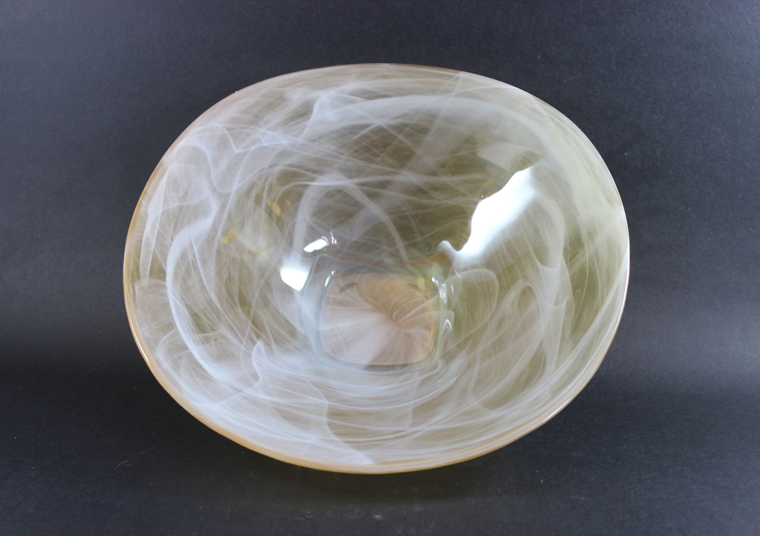 Art Glass Bowls, Yellow with White Swirls