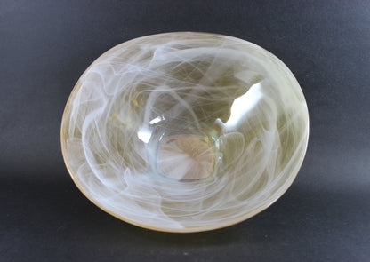 Art Glass Bowls, Yellow with White Swirls