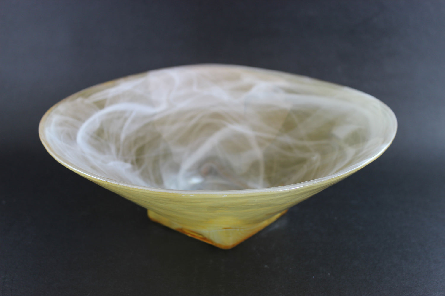 Art Glass Bowls, Yellow with White Swirls