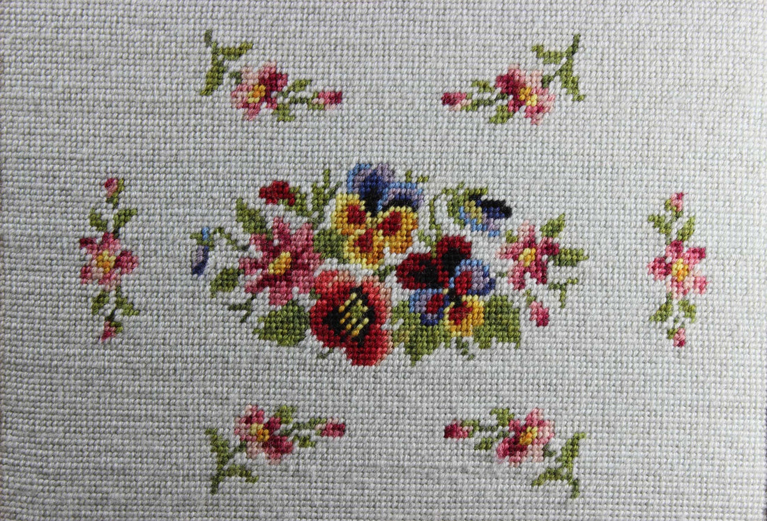 Vintage Hand Made Needlepoint Floral Framed