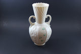 Belleek twin handled shamrock vase