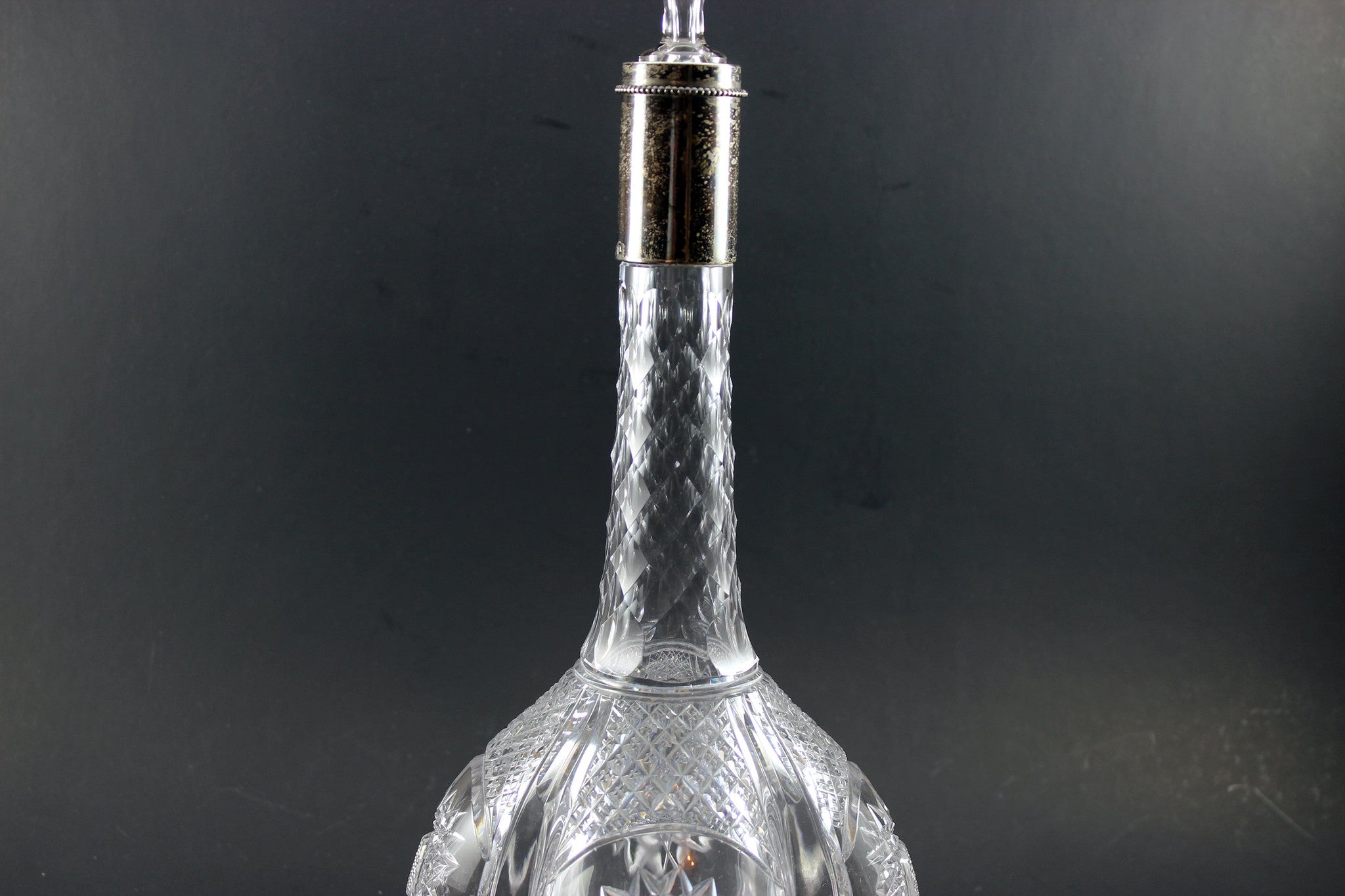 Brilliant Cut Glass Decanter with Sterling Collar