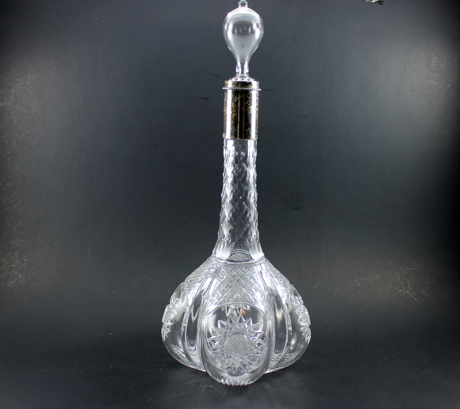 Brilliant Cut Glass Decanter with Sterling Collar 