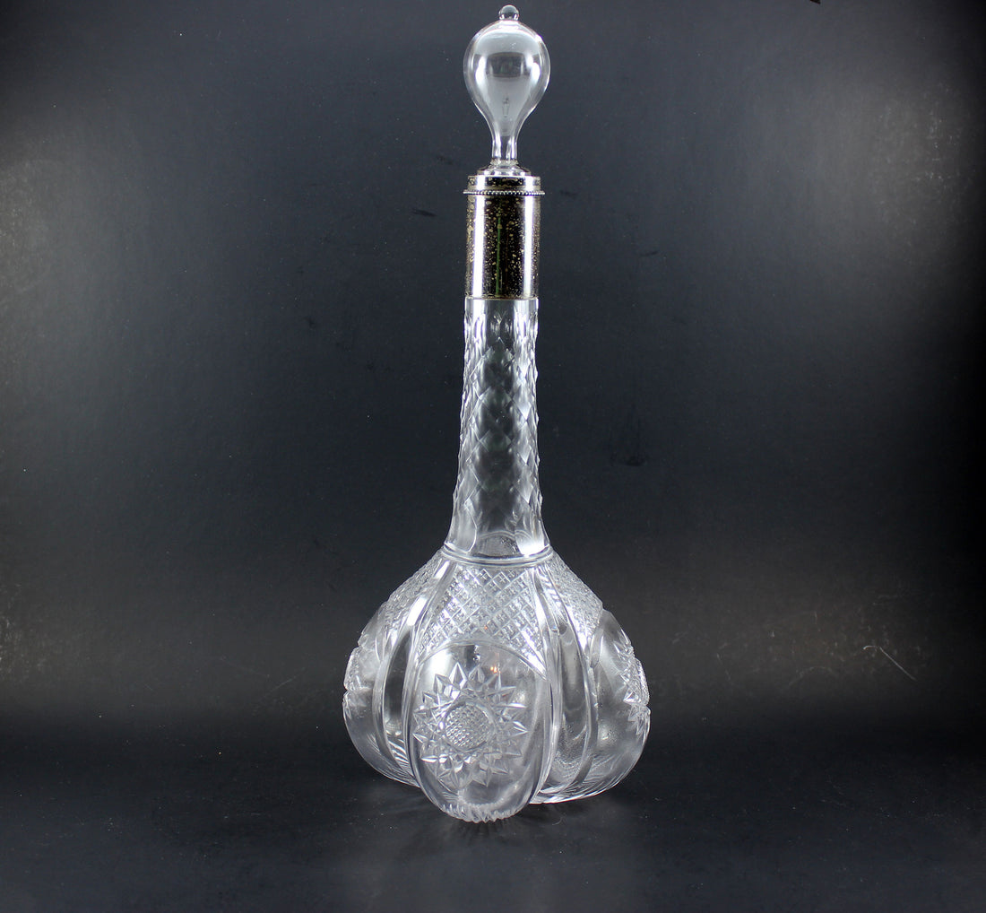 Brilliant Cut Glass Decanter with Sterling Collar 