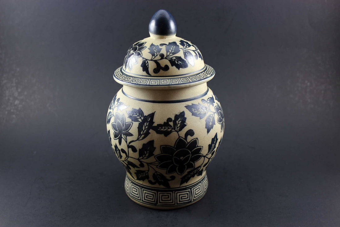 Blue and Grey Hand Painted Pottery Urn