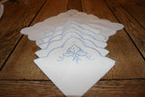 Blue Embroidered Linen Luncheon Napkins