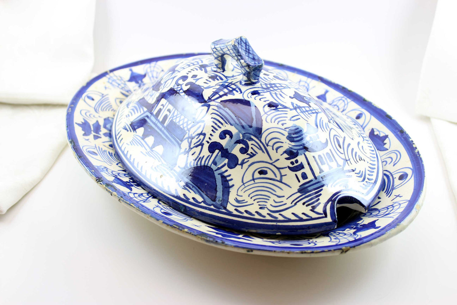Canton Tureen Lid, Blue and White-19th Century