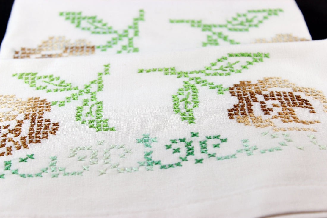 Vintage Cross Stitched Pillow Cases