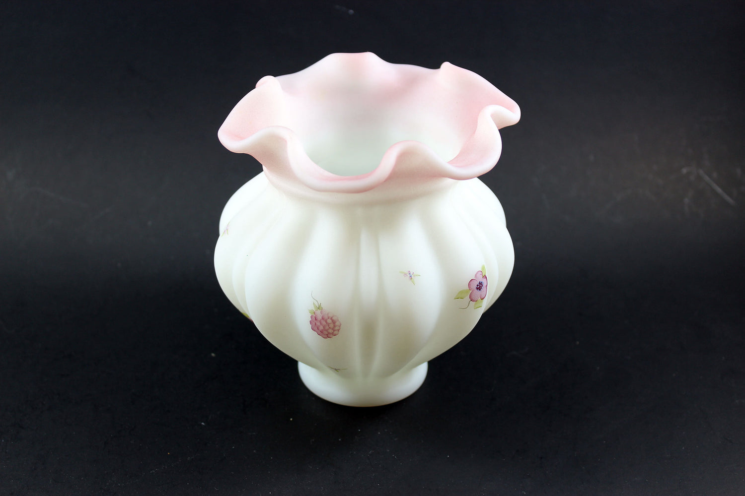 Fenton Blossoms and Berries Ruffled Melon Vase