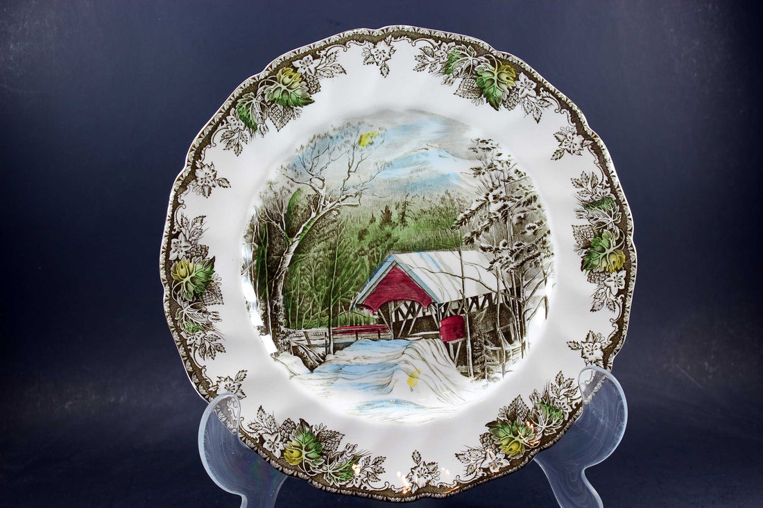 The Friendly Village, Johnson Brothers, Large Dinner Plate-Covered Bridge