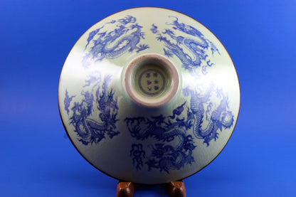 Grey and Blue Vintage Chinese Dragon Bowl