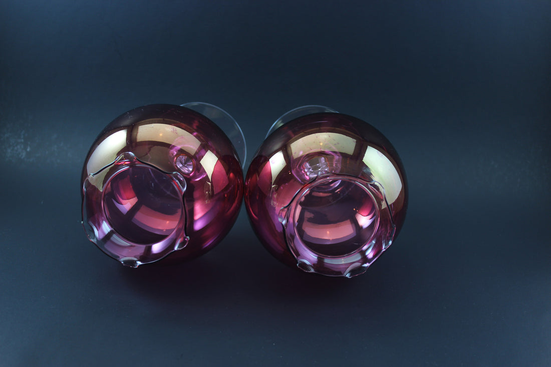 Cranberry Glass Rosebowl Pedestal Vases