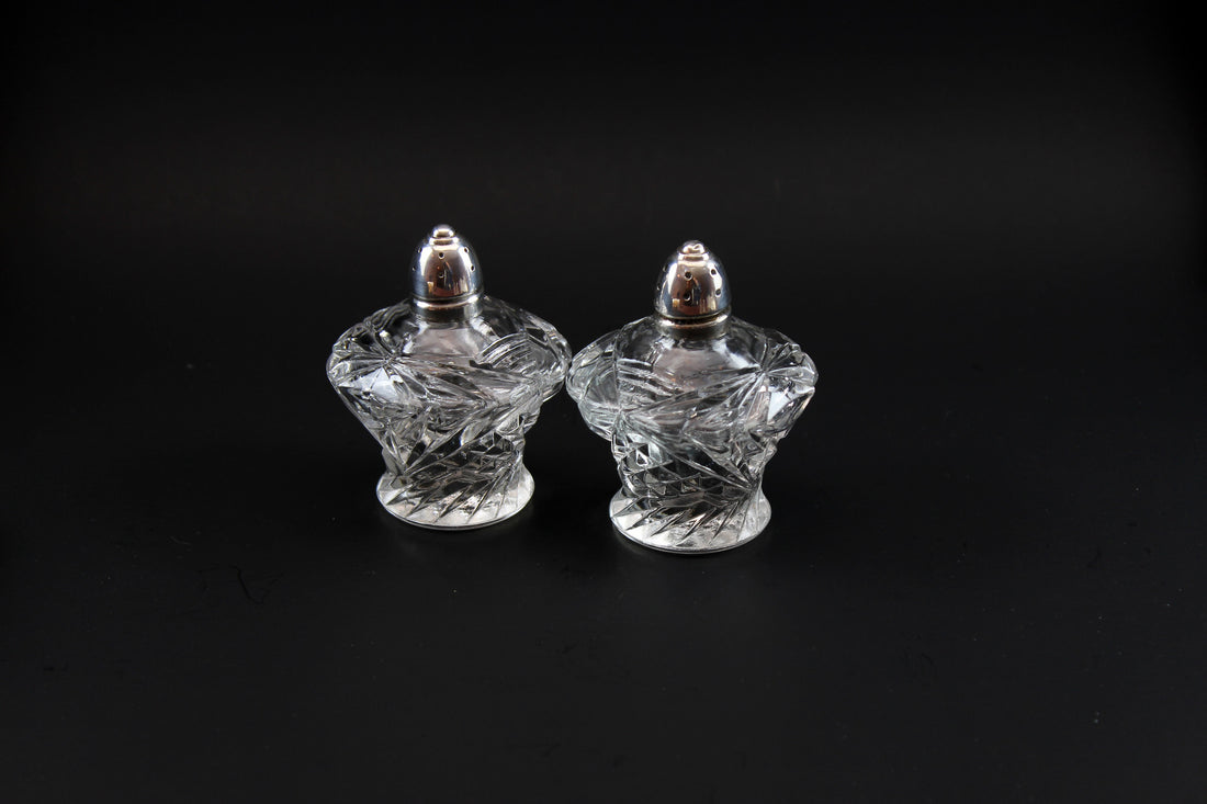 Crystal Salt &amp; Pepper Shakers with Sterling Cap