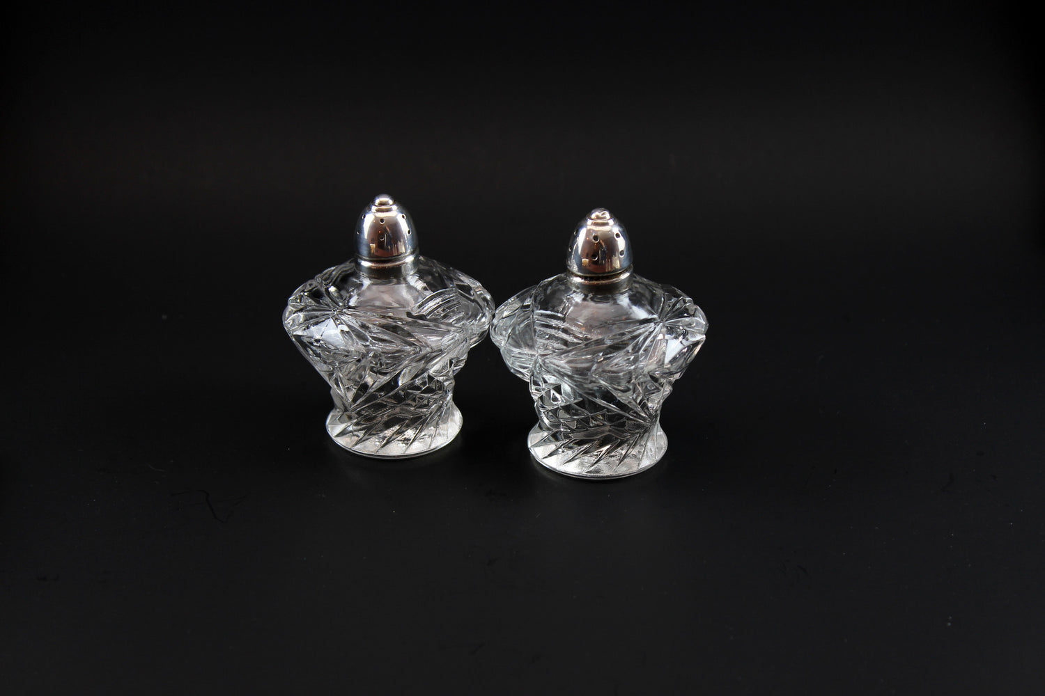 Crystal Salt &amp; Pepper Shakers with Sterling Cap