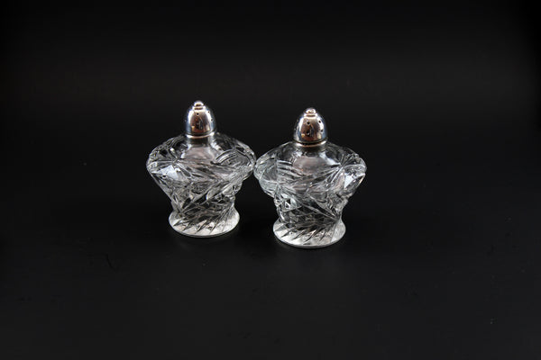 Crystal Salt & Pepper Shakers with Sterling Cap