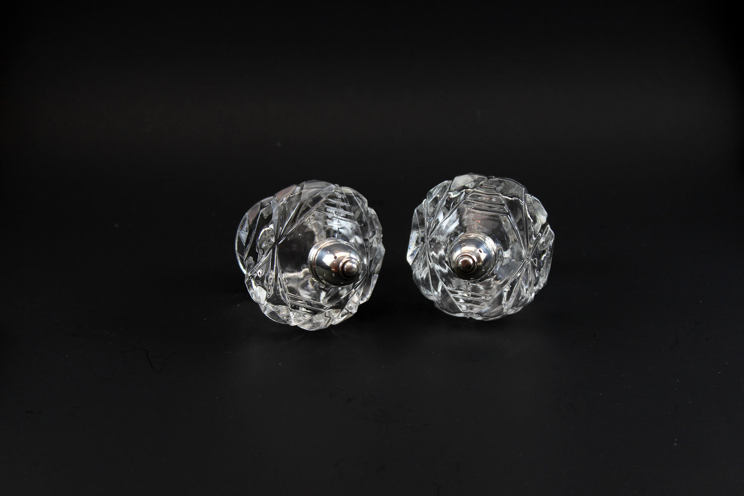 Crystal Salt &amp; Pepper Shakers with Sterling Cap