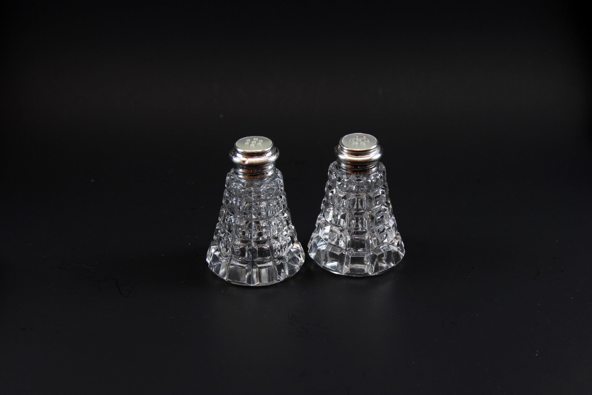 Crystal Salt &amp; Pepper with Sterling/Mother of Pearl Cap