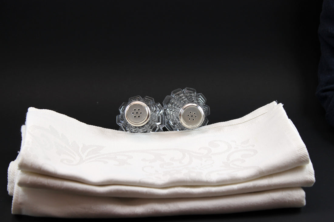 Crystal Salt &amp; Pepper with Sterling/Mother of Pearl Cap