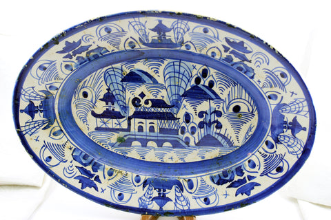 Chinese Export Large Canton Platter, Blue White,19th C.